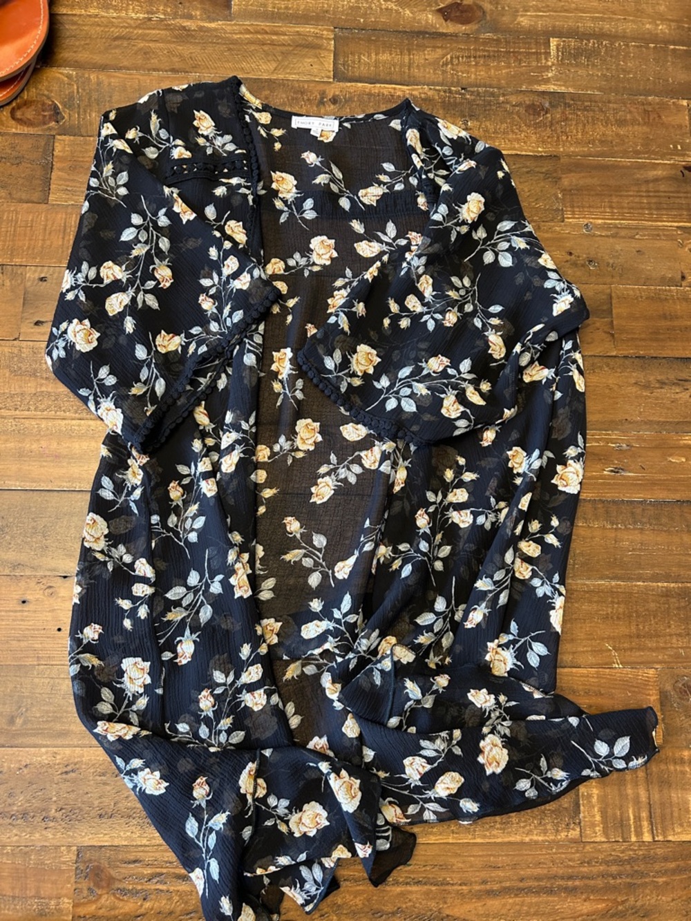 emory park Black Floral Tunic with Cream & Green Accents
